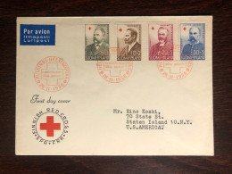 FINLAND FDC TRAVELLED COVER TO USA 1956 YEAR  RED CROSS HEALTH MEDICINE - Brieven En Documenten