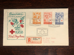 FINLAND FDC TRAVELLED COVER TO USA REGISTERED LETTER 1958 YEAR  TUBERCULOSIS TBC HEALTH MEDICINE - Brieven En Documenten