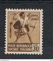 R.S.I.  VARIETA':  1944  TAMBURINO  -  30 C. BRUNO  S.G. -  FIL. LETT. 10/10  -  SASS. 498 - Used