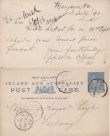 NEW ZEALAND 1896 POSTCARD SENT TO FIELDING - Covers & Documents