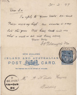 NEW ZEALAND 1899 POSTCARD SENT FROM AUCKLAND TO FIELDING - Storia Postale