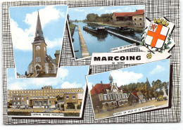Marcoing. Multivues Blason. Edit Cim. Canal De St Quentin. Peniches Eglise Aerium - Hotel De Ville - Marcoing