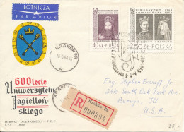 Poland Registered Cover Sent Air Mail To USA Krakow 15-5-1964 With A Lot Of Topic Stamps On Front And Backside Of The Co - Lettres & Documents