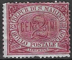 SAN MARINO -1895 - ORDINARIA - 2 CENT CARMINIO - NUOVO MNH ** (YVERT 26 - MICHEL 26- SS 26) - Unused Stamps