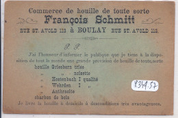 BOULAY-MOSELLE-  MAISON FRANCOIS SCHMITT- COMMERCE DE HOUILLE- CARTE PUBLICITAIRE - Boulay Moselle