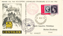 Luxembourg Postcard First Helicopter Flight Luxembourg - Strabourg 31-5-1952 Centilux Card - Brieven En Documenten