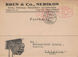 Brun & Co Nebikon Luzern Ketten & Hebezeuge 1929 > Motorenfabrik Leisnig Sachsen - Illustrierte Karte - Angebotslegung - Frankeermachinen