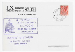 CHESS Italy 1967, Imperia - Violet Private Chess Cancel On Commemorative Postcard - Ajedrez