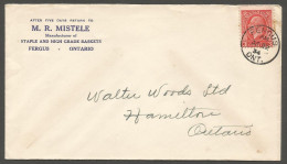 1934 Mistele Baskets Corner Card Cover 3c Medallion CDS Fergus Ontario - Postal History