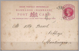 GREAT BRITAIN - BARBADOS - 1d QV Postal Card Used To Cettinje, MONTENEGRO - Cartas & Documentos