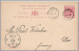 GREAT BRITAIN - ST. LUCIA - 1895 1d+1d QV Postal Stationery Card With Paid Reply - Used To Ulm, Germany - Lettres & Documents