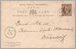 GREAT BRITAIN - NEVIS - 1890 1½d+1½d QV Postal Stationery Card With Paid Reply - Used To Dusseldorf, GERMANY - Brieven En Documenten