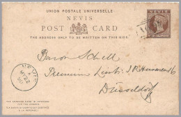 GREAT BRITAIN - NEVIS - 1890 1½d+1½d QV Postal Stationery Card With Paid Reply - Used To Dusseldorf, GERMANY - Cartas & Documentos