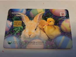 CYPRUS  Phonecard  3 POUND / HAPPY EASTERN/ DUCK/RABBITT/ EGGS    CHIPCARD    ** 16059 ** - Zypern