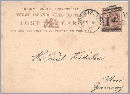 GREAT BRITAIN - TURKS ISLANDS - 1894 1½d Overprinted 1d QV Postal Stationery Card Used To Ulm, GERMANY - Cancel T-1 - Brieven En Documenten