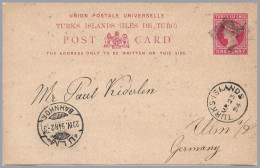 GREAT BRITAIN - TURKS ISLANDS - 1894 1d QV Postal Stationery Card - Used To Ulm, Germany - Cartas & Documentos