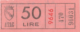 BIGLIETTO BUS USATO ATAC ROMA 50 LIRE ANNI 60/70 ROSSO - Europe