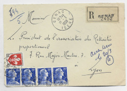 FRANCE MULLER  20FRX4+ 5FR BLASON LETTRE REC GENAS 19.3.1959 ISERE AU TARIF - 1955-1961 Marianne Of Muller