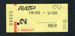 Ticket De Métro RATP - Paris - 2ème Classe Tarif Réduit - Années 70 - Europa
