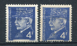 26033 FRANCE N°521A** 4F Bleu Pétain : Bleu-noir (surencrage) Et Lettres Cassées + Normal  1942  TB - Unused Stamps