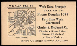 U.S.A.(1909) Cartoon Caricature Of Plumber Being Soaked By Leaking Pipes. One Cent (UX20) Postal Card With Illustrated A - 1901-20