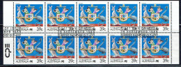 AUSTRALIA - 1988 Tourism Booklet Stamp Block Of 10 Stamps VST/ASC# 1064 Used - Gebruikt