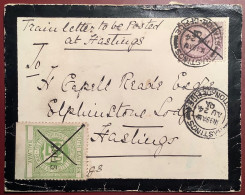 1901 SOUTH EASTERN RAILWAY STAMP 2d + GB Queen Victoria 1d Lilac ! Cds HASTINGS STATION OFFICE Cover (penny Train Tpo - Railway & Parcel Post