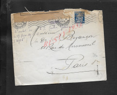 MILITARIA LETTRE CENSURE DE GENÈVE SUISSE 1919 SUR TIMBRE PERFORÉ 25 BLEU POUR PARIS RUE MIROMESNIL SANS CORESPONDANCE - Perfin