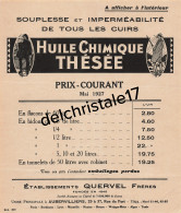 93 0076 AUBERVILLIERS SEINE 1927 Tarifs Huiles Chimique THÉSÉE Des Éts QUERVEL Frères Rue Du Port - Drogisterij & Parfum