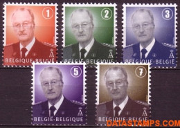 België 2007 - Mi:3733/3737, Yv:3667/3671, OBP:3695/3699, Stamp - XX - King Albert II Mvtm - New Franking System - 1993-2013 King Albert II (MVTM)