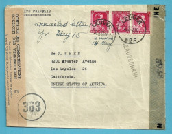 528 Op Brief Stempel LEUVEN Met Naamstempel BEAUVECHAIN Naar U.S.A., Dubbel Censuur CONTROLE + EXAMINED BY... - Guerre 40-45 (Lettres & Documents)