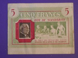 BJ0 FRANCE  BILLET SOLIDARITé  ENV.  1944 PETAIN +5 FRANCS  ++ - Non Classificati