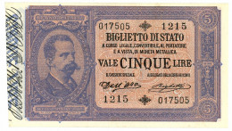 5 LIRE BIGLIETTO DI STATO EFFIGE UMBERTO I 25/10/1892 QFDS - Sonstige