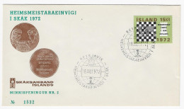 CHESS FDC Iceland 1972 Match Fischer-Spassky -  Souvenir Medal - Chess