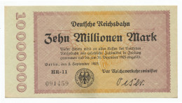 GERMANY - 10 Millionen Mark Reichsbahn 2. 9. 1923. PS1014. (DR057) - Other & Unclassified