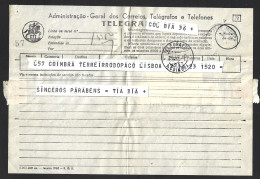 Impresso De Telegrama Com Obliteração 'Telégrafos De Coimbra' De 1960. Printout Of Telegram With Obliteration 'Telegr - Cartas & Documentos