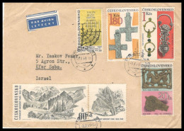 Czechoslovakia. Stamps Sc. 1642+1646+1648+1649 On Letter, Sent From Praha On 6.10.69 To Israel. Par Avion Label. - Storia Postale