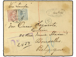 COLONIAS ESPAÑOLAS: CUBA. 1895. MATANZAS A BRUSELAS. 5 Cts. Verde, 10 Cts. Carmín. Marca Ovalada CERTIFICADO/MATANZAS. P - Sonstige & Ohne Zuordnung