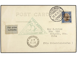 CUBA. 1931 (30-VI). REYKJAVIK A HOLGIN. Circulada Con Sello De Islandia De 1 Kr. Castaño Y Azul Por El GRAF ZEPPELIN Vía - Autres & Non Classés