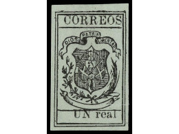 (*) REPUBLICA DOMINICANA. 1866. 1 Real Negro S. Verde, Posición 6. Papel Listado. MAGNÍFICO EJEMPLAR. Sc.7. - Other & Unclassified