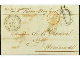 GUADALUPE. 1851. Stampless Envelope To France Cancelled By GRAND-BOURG Double Ring With BASSE-TERRE Transit Sent By Engl - Andere & Zonder Classificatie