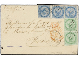 GUADALUPE. 1866. BASSE-TERRE A FRANCIA. 5 Cts. Verde (2) Y 20 Cts. Azul (3), Mat. ROMBO DE PUNTOS. F. CALVES Y JAMET. - Other & Unclassified