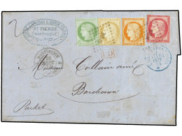 MARTINICA. 1874 (Sept 28). Double Rate Cover From ST. PIERRE To BORDEAUX Bearing Most Unusual Usage Of French 1871-73 Pe - Autres & Non Classés