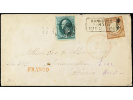 ALEMANIA. 1873. IMPERIO. HANNOVER A ILLINOIS Y Redirigido Interiormente Con Sello De 3 Cts. Verde (Sc. 136). Rara Combin - Andere & Zonder Classificatie