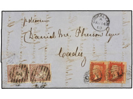 GIBRALTAR. 1869. Entire Letter From GIBRALTAR To CADIZ Endorsed 'p. Steamer' Franked By Great Britain 1d. Red (2) Tied B - Autres & Non Classés