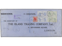 SARAWAK. 1913. KUCHING To LONDON. Large Commercial Registered Envelope Franked With Four 2 Cts., 4 Cts. And Four 10 Cts. - Other & Unclassified