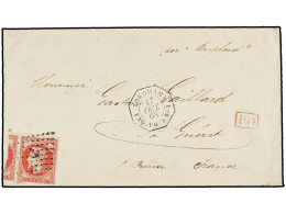 JAPON. 1868. Cover From YOKOHAMA To FRANCE Endorsed 'pr. Dupleix' Bearing 1867 Laureated 80c. Carmine Tied By ANCHOR Dot - Other & Unclassified