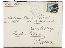 JAPON. 1884 (Nov. 22). Cover To FRANCE Franked By Top Marginal Koban 1876/77 10 Sen Blue, Cancelled By Cork Cancel In Bl - Andere & Zonder Classificatie