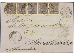 NORUEGA. 1869 (May 6). Cover To Bordeaux Franked By Scarce Usage Of 1867-68 3sk3. Dull Lilac Tied By Christiania Cds's.  - Autres & Non Classés