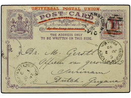 PANAMA. 1892 (April 18). 1891 1 1/2 On 2d Violet Postal Stationery Postcard With Red UNIVERSAL POSTAL UNION Surcharge, F - Autres & Non Classés